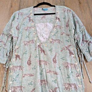 Letarte Handmade Swim Cover Up Womens Medium Green Giraffe Print Embellished